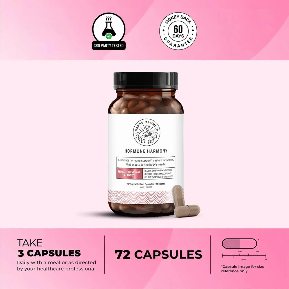 Happy Mammoth Hormone Harmony Hormone Balance Supplement for Women – Menopause & Perimenopause Support, 72 Capsules